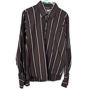 7 Diamonds Brown Gray Black White Striped Button Up Shirt XL